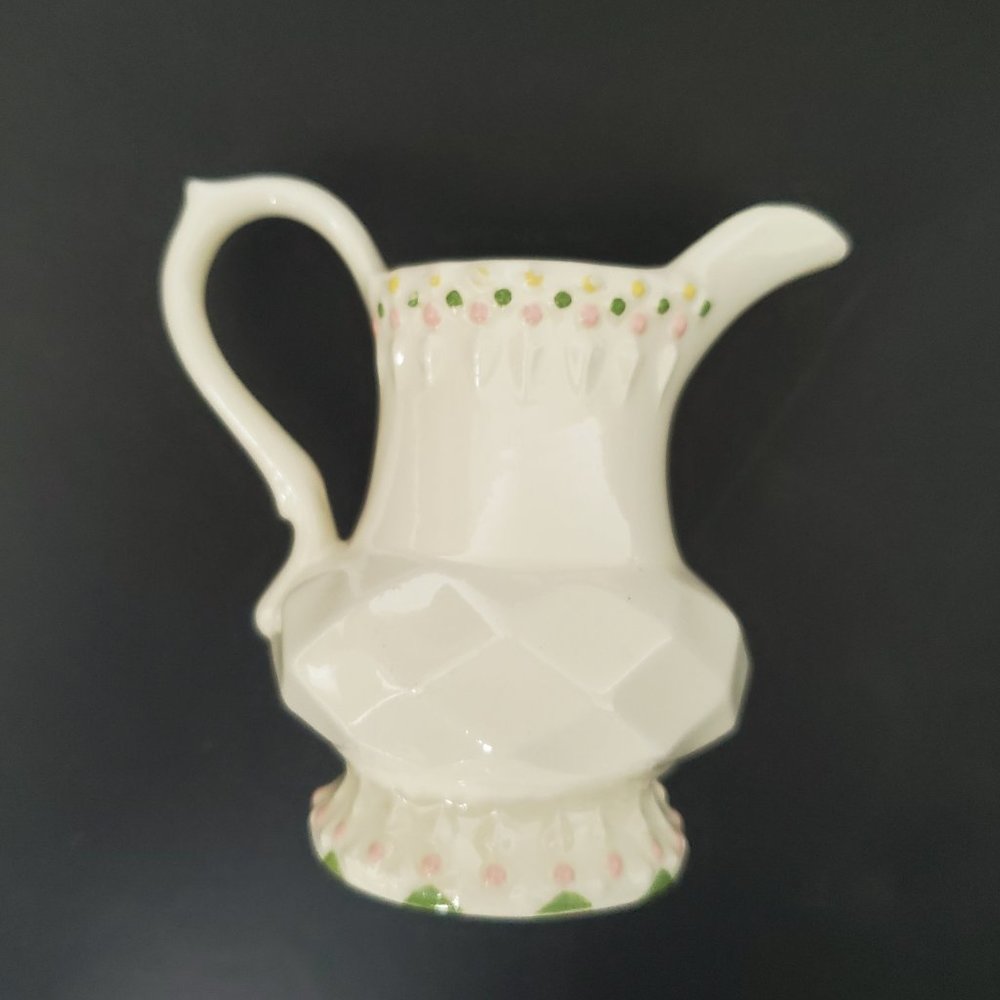 RARE 1968 Handmade Porcelain Mini Creamer Milk Server Diamond & Hobnail Accents